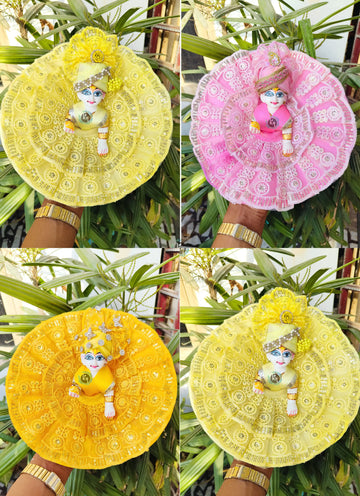 Handmade Cute Lace Dress for Laddu Gopal Ji with Pagdi & Choli | Designer Bal Gopal Dress for Janmashtami & Festivals | Kanha Ji Poshak