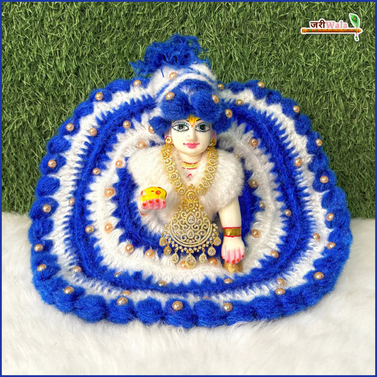 Handmade Fancy Blue & Light Blue Laddu Gopal Poshak with Cap - Designer Kanha Ji Dress for Janmashtami, Bal Gopal & Krishna Ji Celebrations