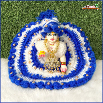 Handmade Fancy Blue & Light Blue Laddu Gopal Poshak with Cap - Designer Kanha Ji Dress for Janmashtami, Bal Gopal & Krishna Ji Celebrations