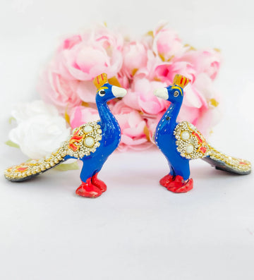 Brij Sugandha Standing Peacock Pair Khilona for Lord Krishna Temple & Janmashtmi Decoration