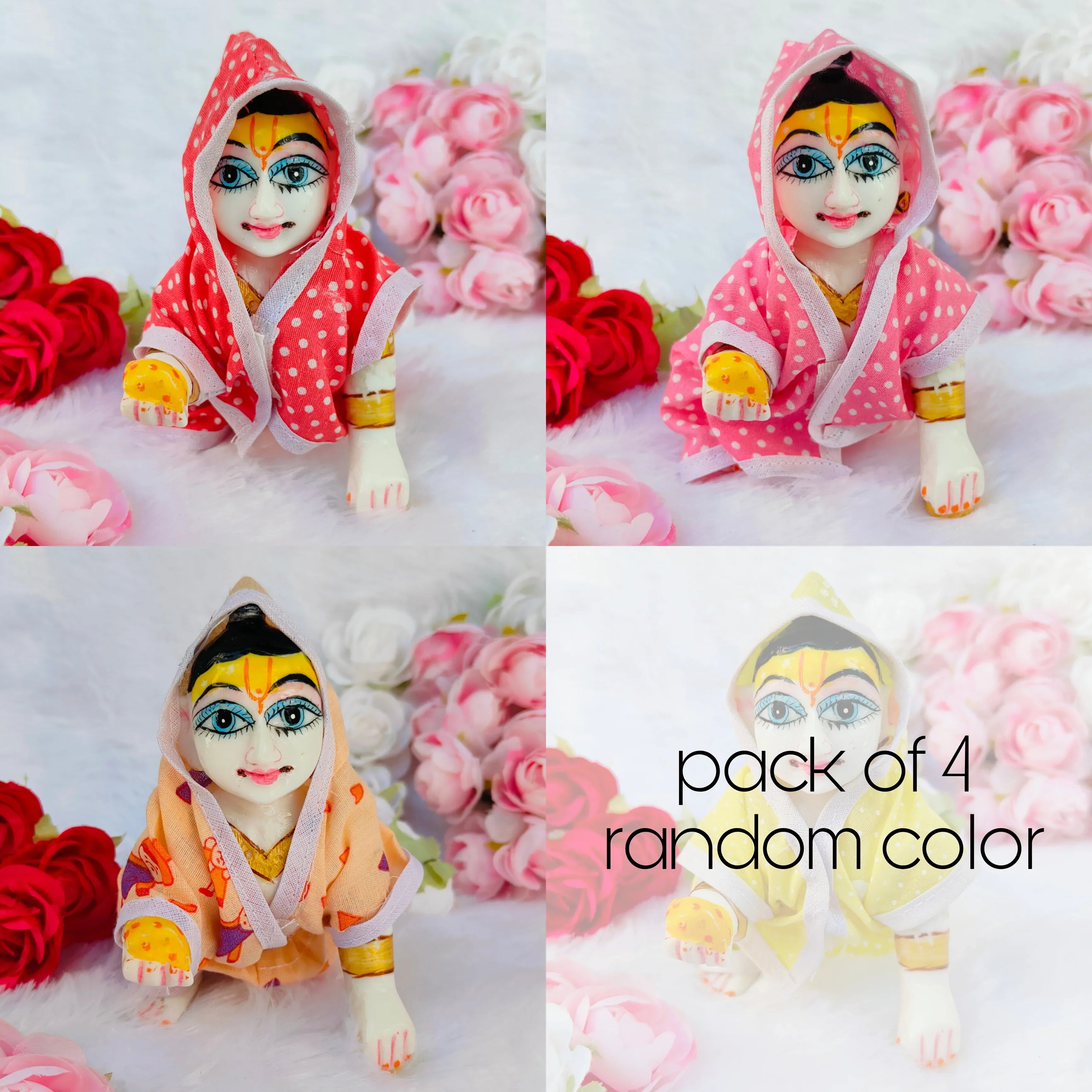 Handmade Laddu Gopal Dress Set - Pack of 4 Random Colors & Prints | Designer Kanha Ji Poshak for Janmashtami & Festivals | Bal Gopal Fancy Dress