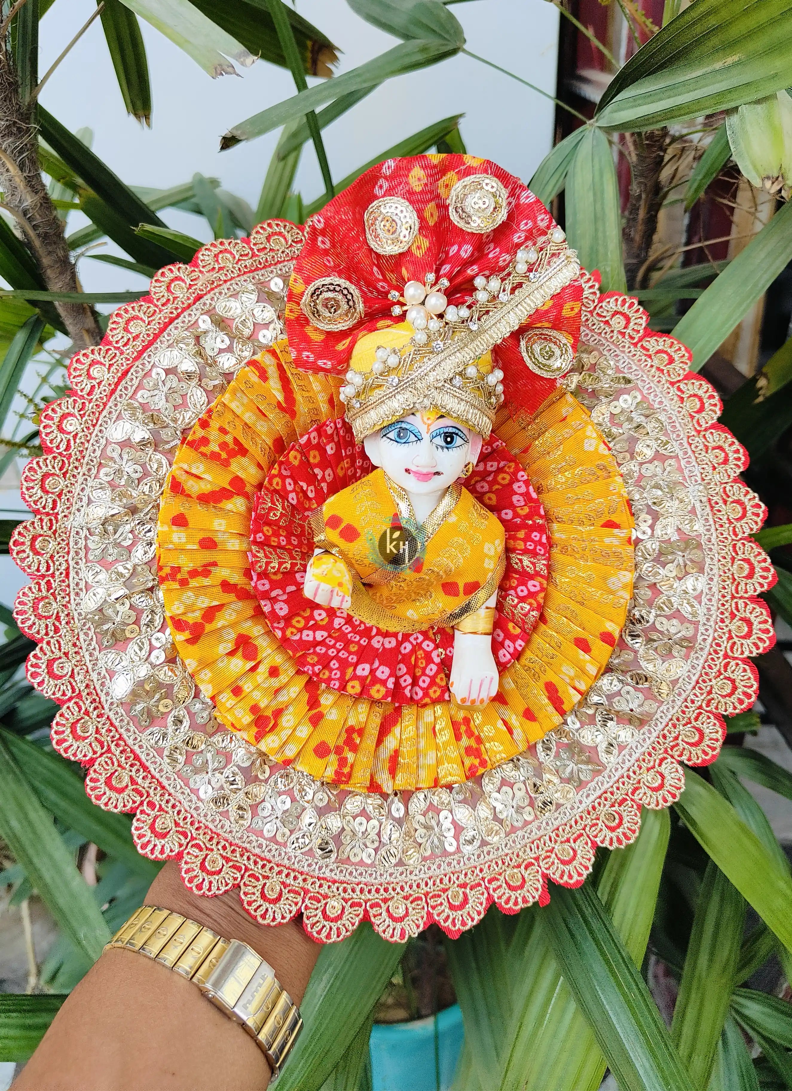 Handmade Double Shade Laddu Gopal Dress with Pagdi & Choli - Designer Kanha Ji Poshak for Janmashtami, Bal Gopal & Krishna Ji Celebrations