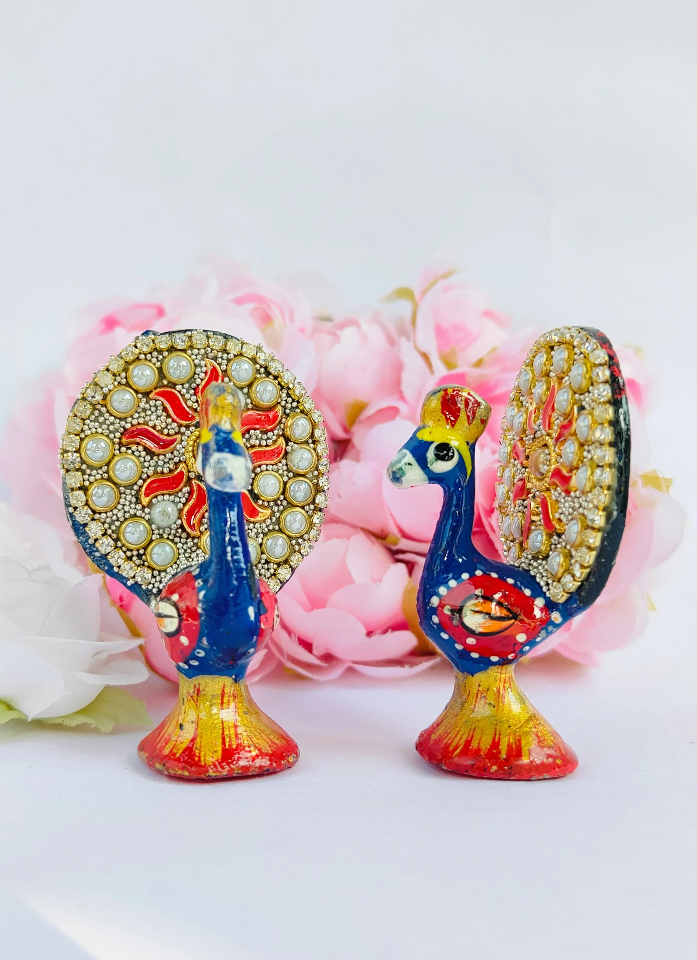 Brij Sugandha Dancing Peacock Pair Khilona for Lord Krishna Temple & Janmashtmi Decoration