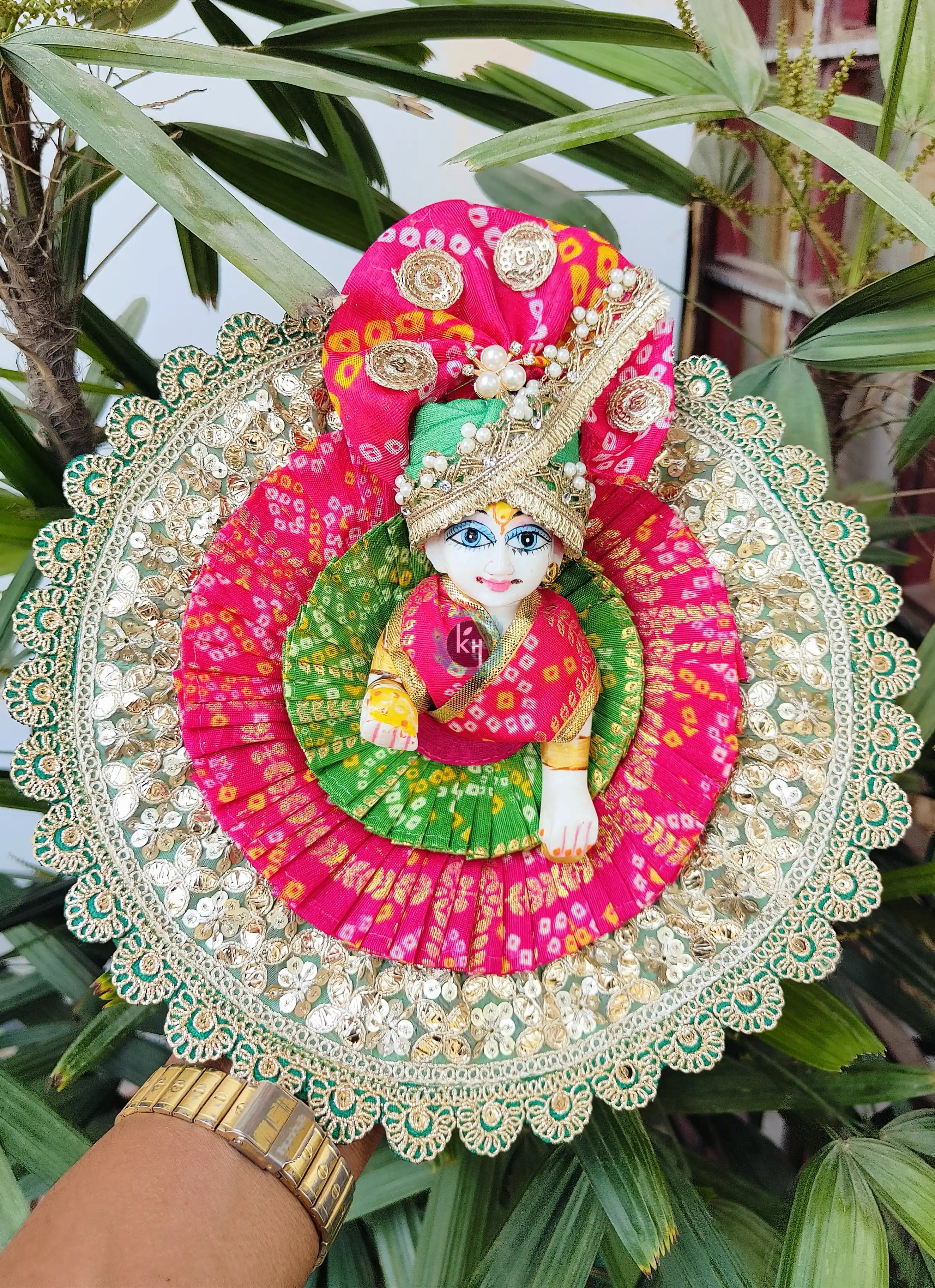 Handmade Double Shade Laddu Gopal Dress with Pagdi & Choli - Designer Kanha Ji Poshak for Janmashtami, Bal Gopal & Krishna Ji Celebrations