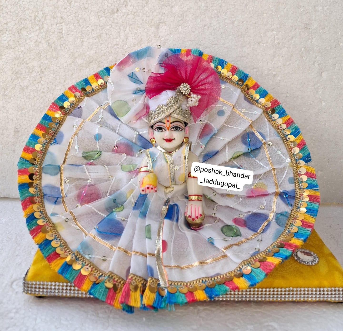 Handmade White Heavy Laddu Gopal Dress with Pagdi - Designer Kanha Ji Poshak for Janmashtami, Bal Gopal & Krishna Ji Celebrations