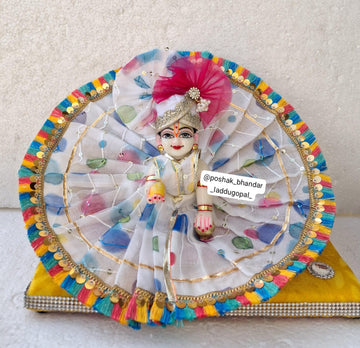 Handmade White Heavy Laddu Gopal Dress with Pagdi - Designer Kanha Ji Poshak for Janmashtami, Bal Gopal & Krishna Ji Celebrations