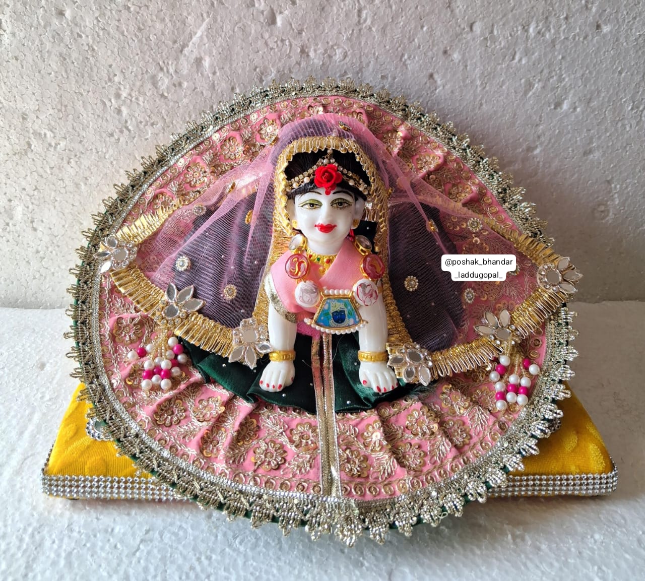 Handmade Radharani Dress with Heavy Dupatta - Designer Laddu Gopal Dress, Kanha Ji Poshak, Bal Gopal Dress for Janmashtami Festival