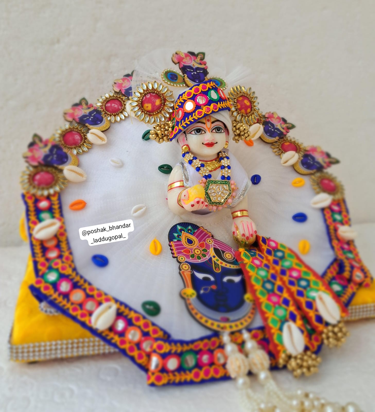 Handmade Shreenath Ji Dress with Pagdi & Patka - Designer Laddu Gopal Poshak for Janmashtami, Fancy Krishna Ji Dress, Bal Gopal Outfit