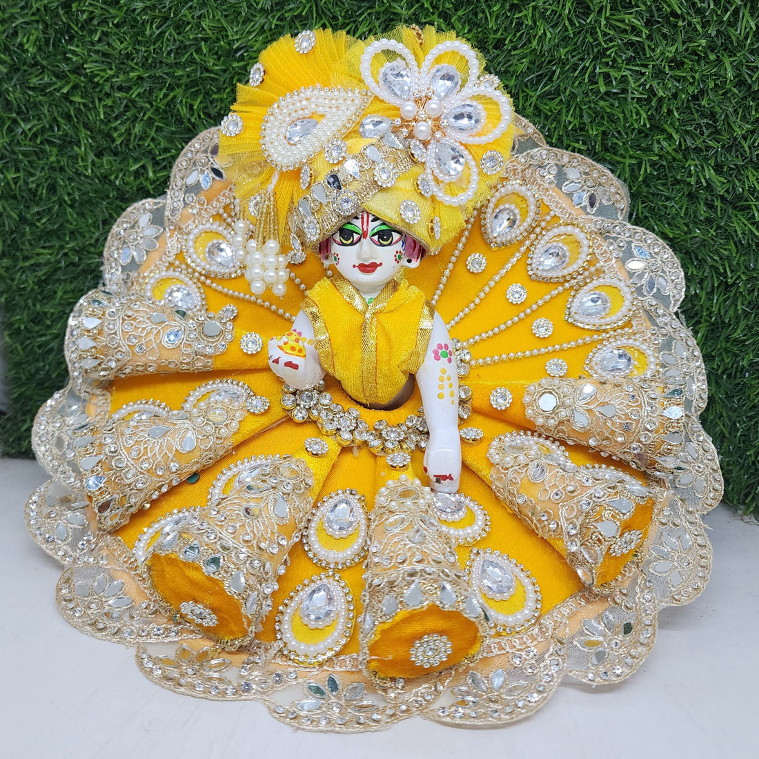 Designer Yellow Laddu Gopal Dress for Kanha Ji | Fancy Bal Gopal Poshak | Handmade Festival Outfit (Size 0-6) for Janmashtami
