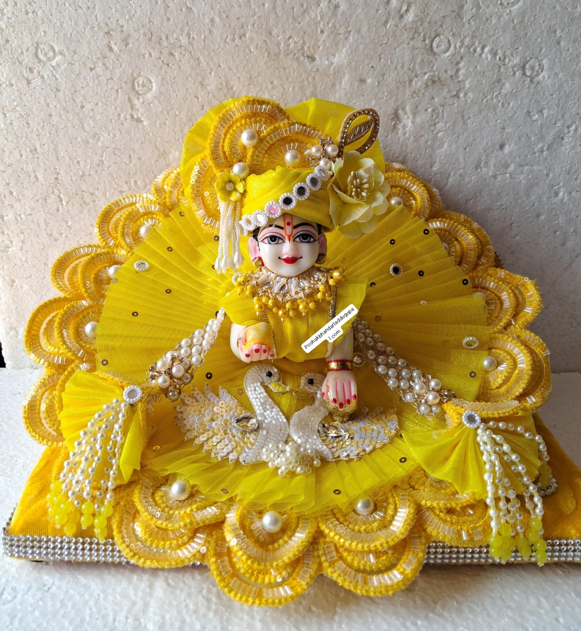 Handmade Swan Special Laddu Gopal Dress with Pagdi & Patka - Designer Kanha Ji Poshak for Janmashtami, Bal Gopal & Krishna Ji Dress