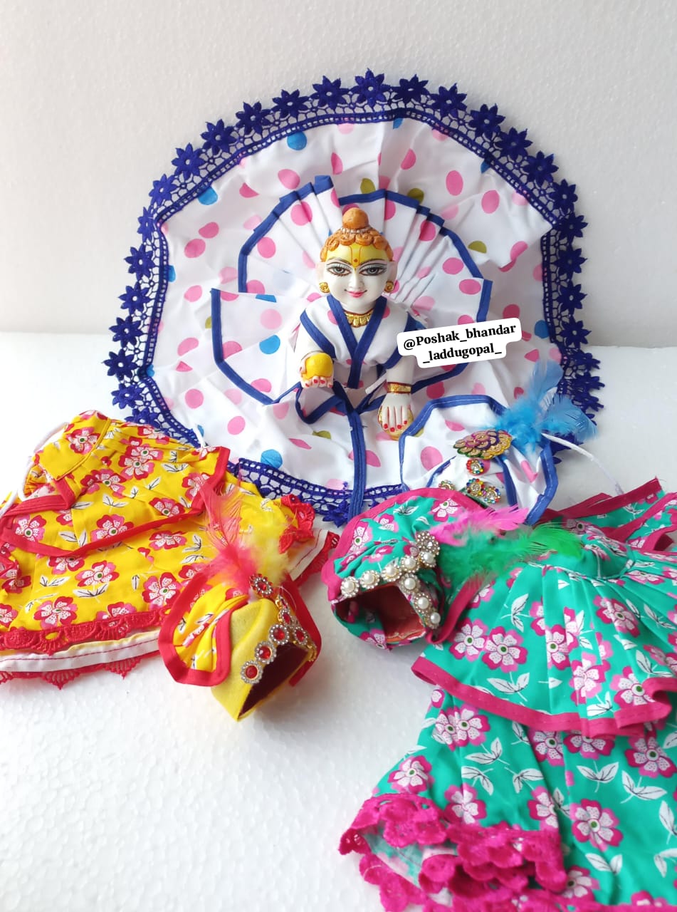 Handmade Cotton Laddu Gopal Dress with Pagdi - Designer Kanha Ji Poshak for Janmashtami, Fancy Bal Gopal & Krishna Ji Dress