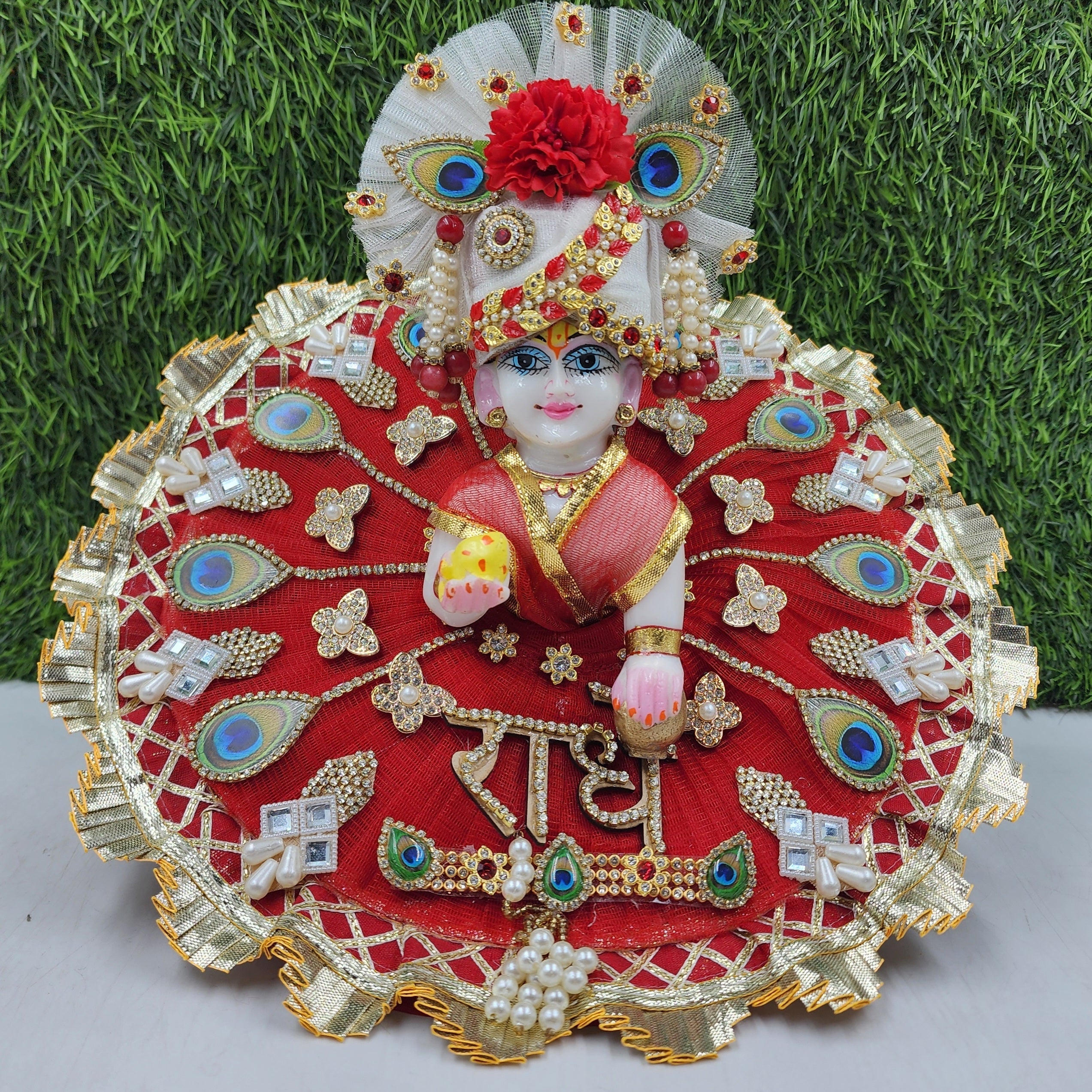 Designer Red Laddu Gopal Dress for Kanha Ji | Fancy Bal Gopal Poshak for Janmashtami | Comfortable Heavy Fabric (Size 0-6)