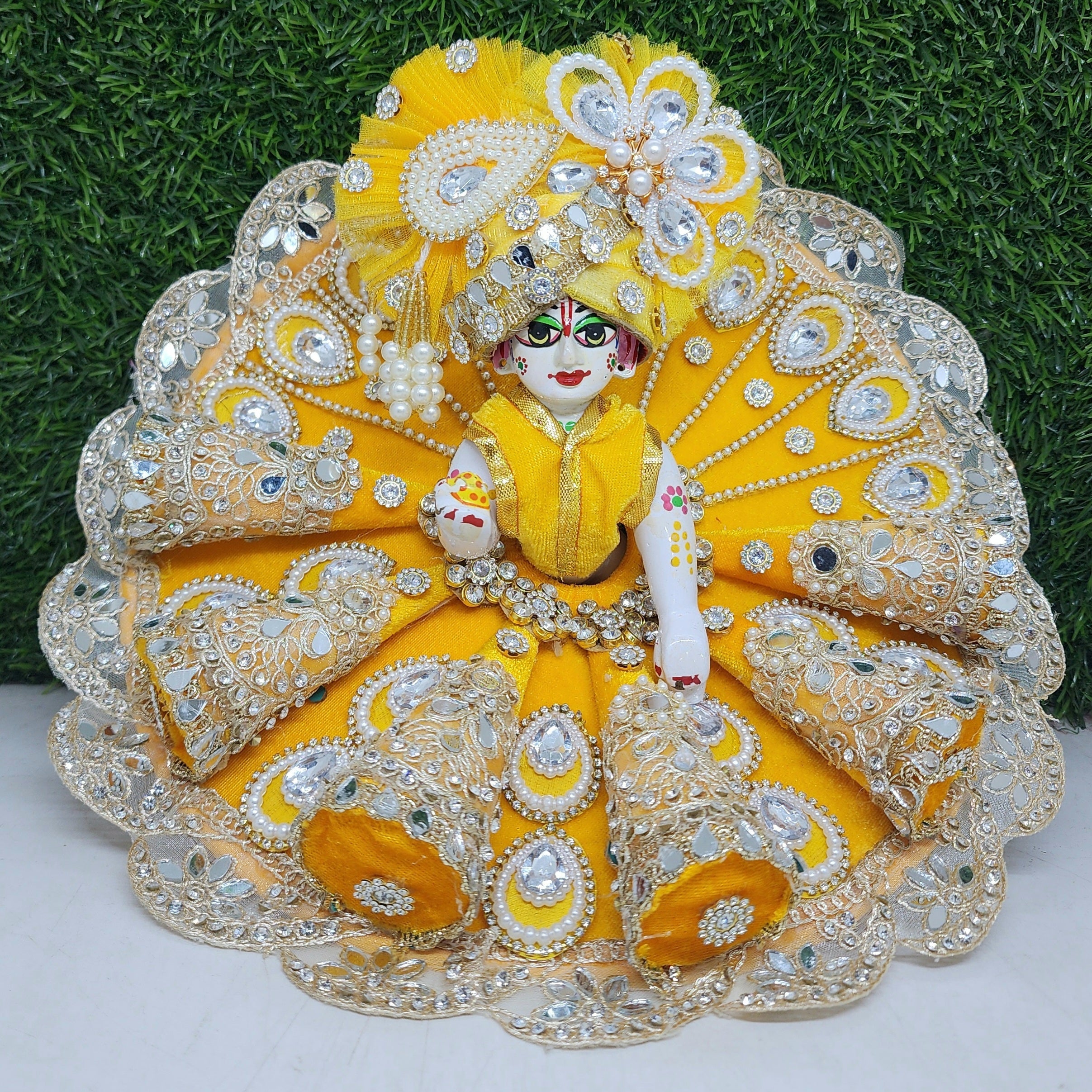 Designer Yellow Laddu Gopal Dress for Kanha Ji | Fancy Bal Gopal Poshak | Handmade Festival Outfit (Size 0-6) for Janmashtami