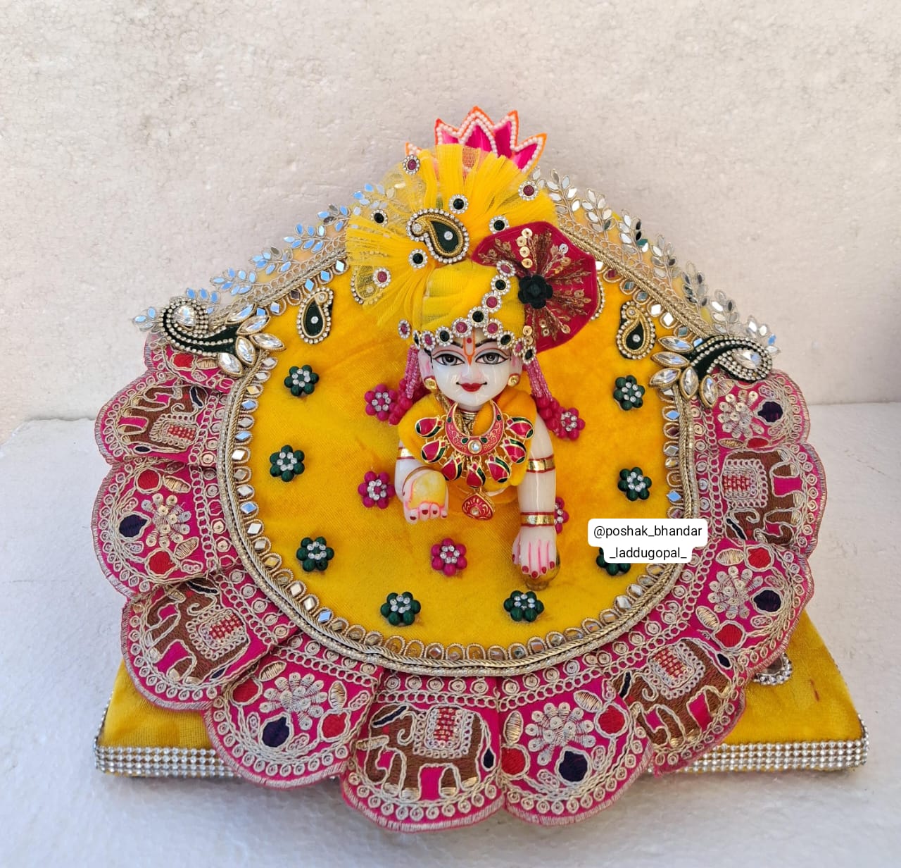 Handmade Heavy Yellow Laddu Gopal Dress | Designer Kanha Ji Poshak for Janmashtami | Fancy Bal Gopal & Krishna Ji Dress