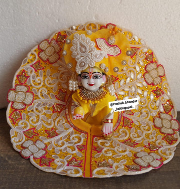 Handmade Heavy Yellow Laddu Gopal Dress with Matching Pagdi | Designer Kanha Ji Poshak for Janmashtami | Bal Gopal & Krishna Ji Fancy Dress