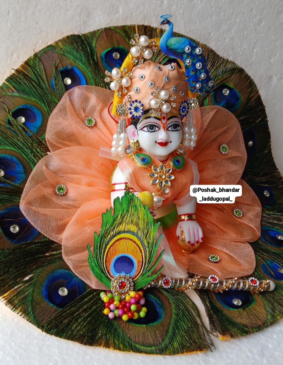 Handmade Heavy Morpankh Dress with Mor Pagdi - Designer Laddu Gopal Dress, Kanha Ji Poshak, Bal Gopal Dress for Janmashtami Festival