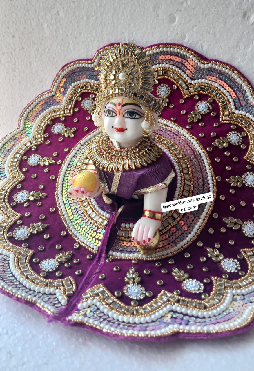 Handmade Royal Kundan Dress with Mukut for Laddu Gopal | Designer Kanha Ji Poshak | Fancy Bal Gopal Dress for Janmashtami Celebrations