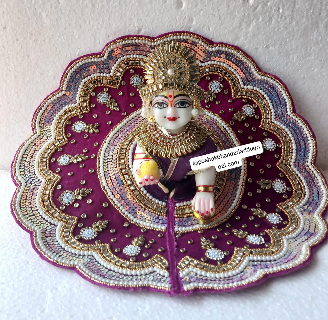 Handmade Royal Kundan Dress with Mukut for Laddu Gopal | Designer Kanha Ji Poshak | Fancy Bal Gopal Dress for Janmashtami Celebrations