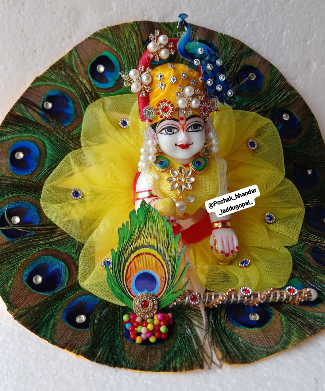 Handmade Heavy Morpankh Dress with Mor Pagdi - Designer Laddu Gopal Dress, Kanha Ji Poshak, Bal Gopal Dress for Janmashtami Festival
