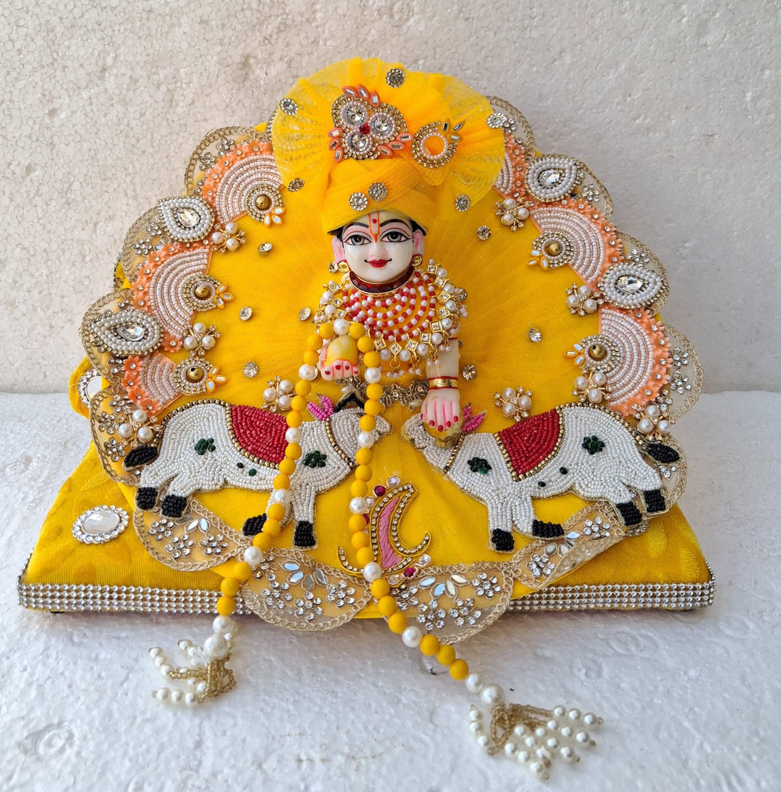 Handmade Cow Poshak with Pagdi for Laddu Gopal | Designer Kanha Ji Dress | Fancy Bal Gopal Dress for Janmashtami Celebrations