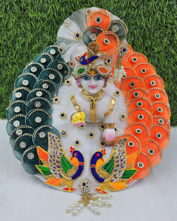 Designer Tricolour Mor Heavy Dress for Laddu Gopal Ji | Fancy Kanha Ji Poshak | Comfortable Bal Gopal Dress for Janmashtami (Size 0-6)