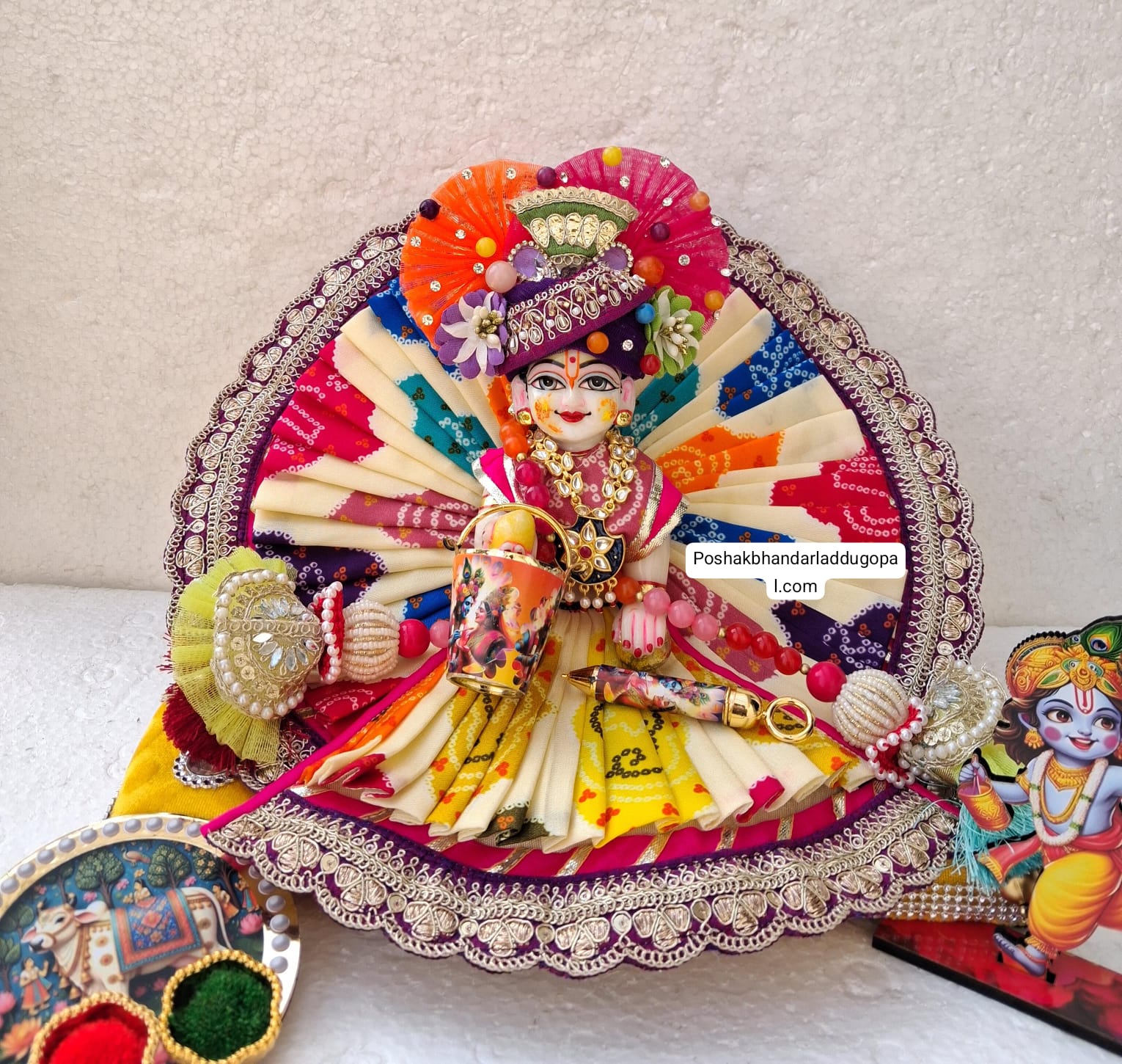 Handmade Rang Rasiya Poshak with Pagdi & Patka - Designer Laddu Gopal Dress, Kanha Ji Poshak, Bal Gopal Dress for Janmashtami Festival
