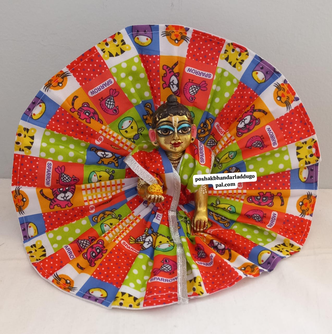 Handmade Cartoon Print Laddu Gopal Dress - Designer Kanha Ji Poshak for Janmashtami, Fancy Bal Gopal & Krishna Ji Dress (Sizes 2/3/5)