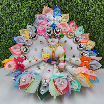 Designer White Cone Laddu Gopal Dress | Fancy Kanha Ji Poshak for Janmashtami, Holi & Diwali | Comfortable Fabric, Size 0-6
