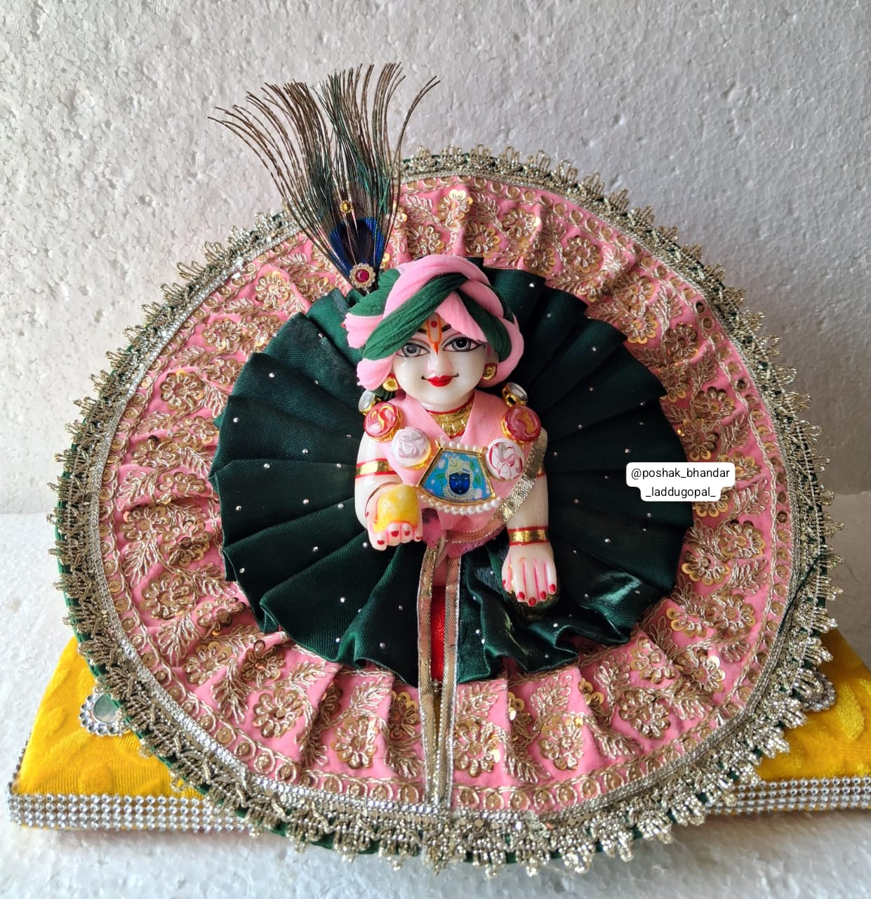 Handmade Organza Laddu Gopal Dress with 2 Safa and Kalangi - Designer Kanha Ji Poshak for Janmashtami, Fancy Bal Gopal Dress, Krishna Ji Outfit