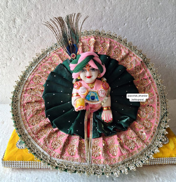Handmade Organza Laddu Gopal Dress with 2 Safa and Kalangi - Designer Kanha Ji Poshak for Janmashtami, Fancy Bal Gopal Dress, Krishna Ji Outfit