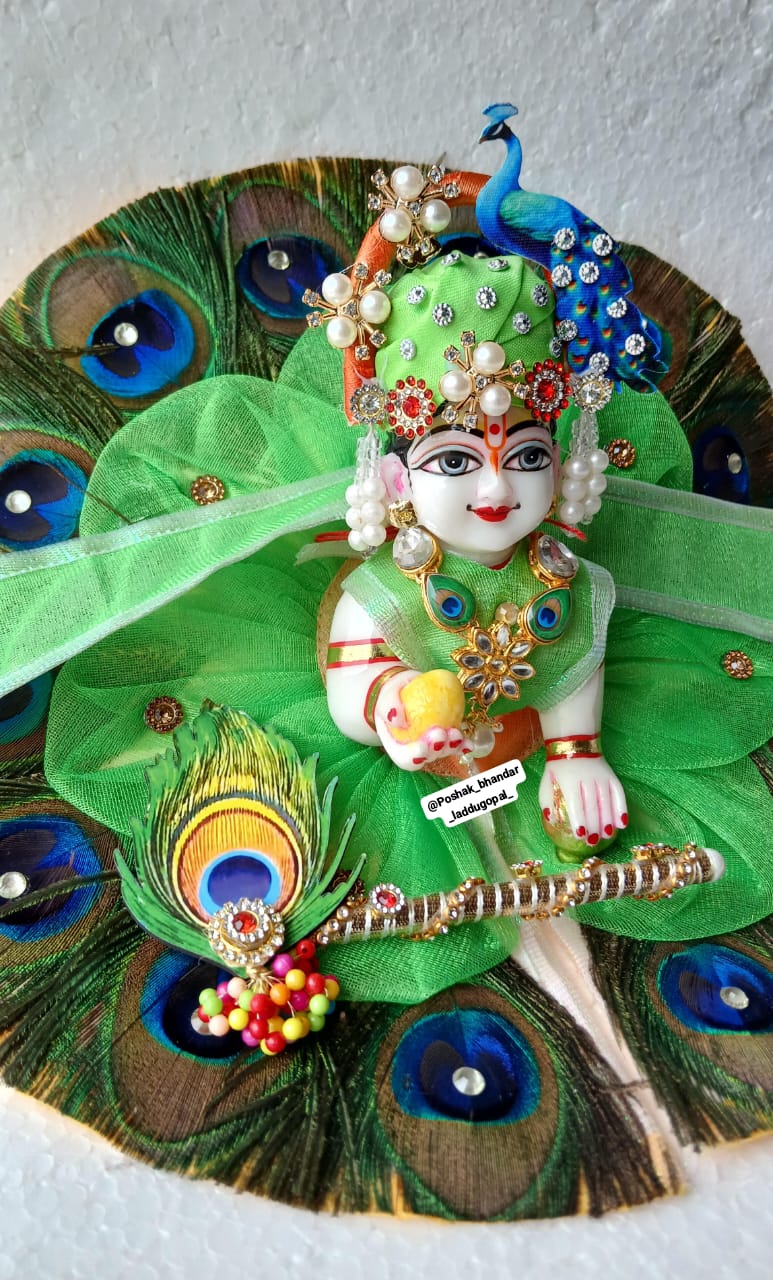 Handmade Heavy Morpankh Dress with Mor Pagdi - Designer Laddu Gopal Dress, Kanha Ji Poshak, Bal Gopal Dress for Janmashtami Festival