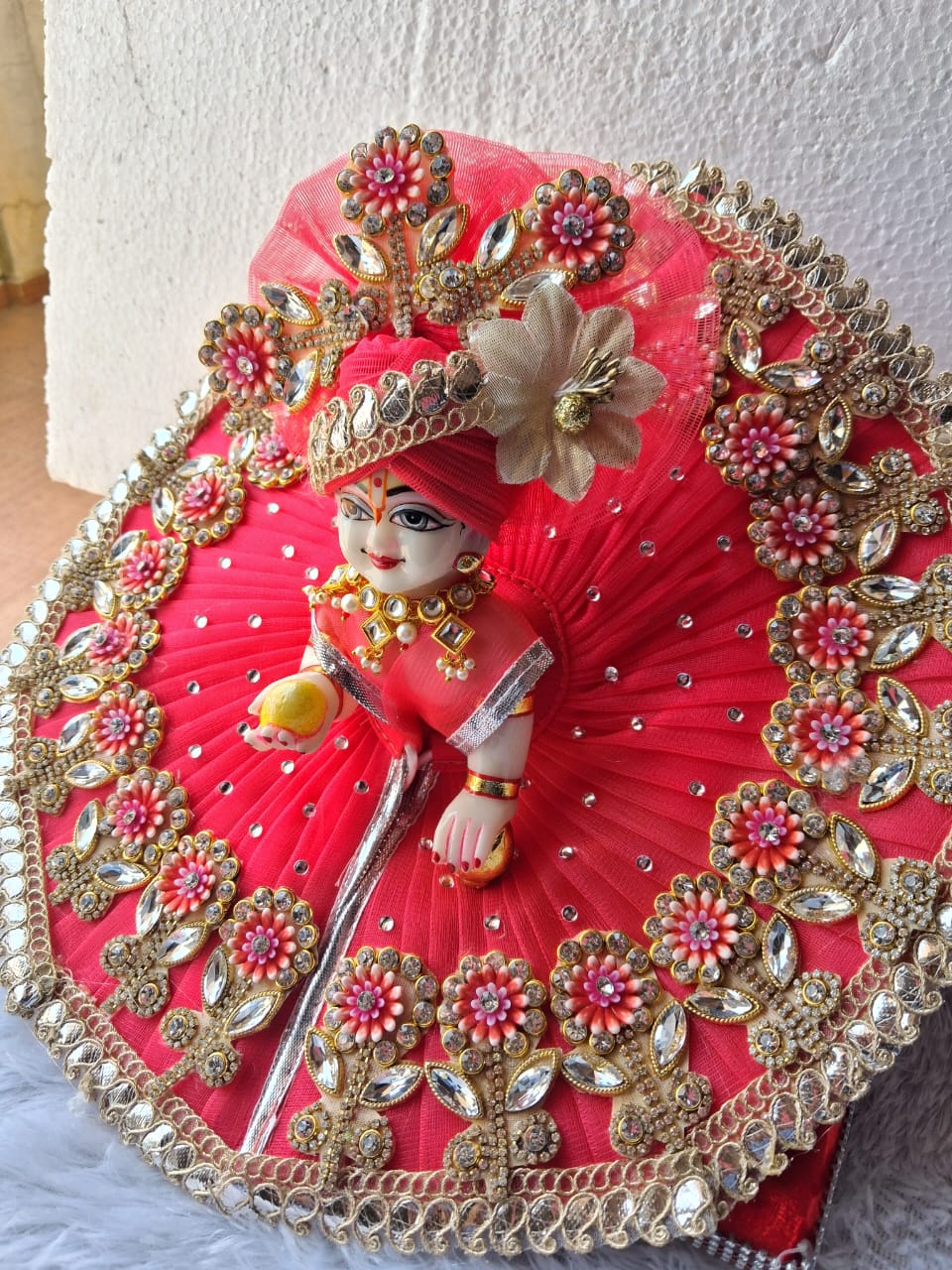 Handmade Flower Dress with Pagdi for Laddu Gopal | Designer Kanha Ji Poshak | Fancy Bal Gopal Dress for Janmashtami Celebrations