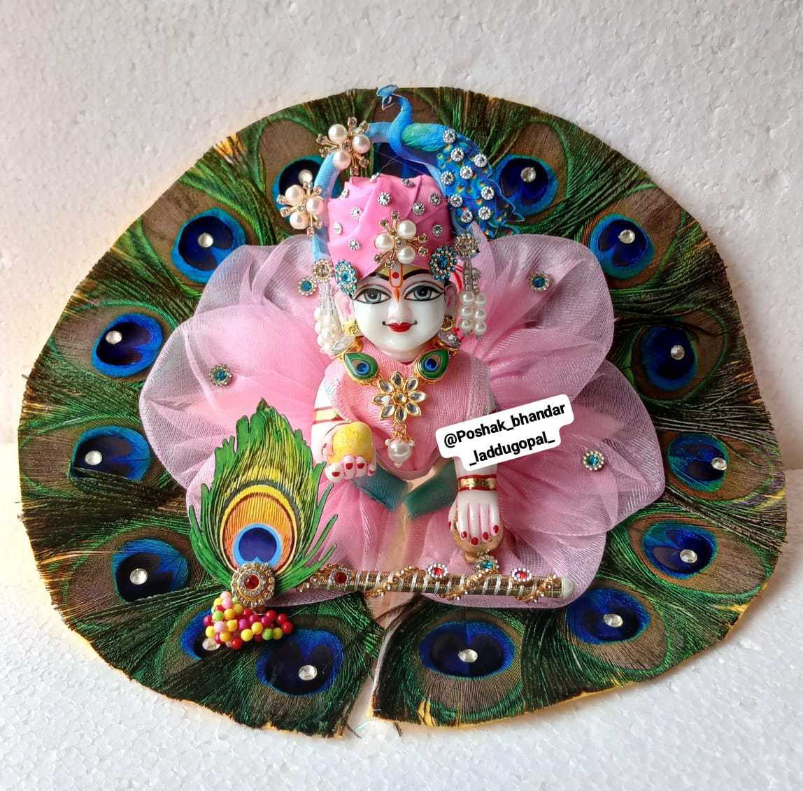 Handmade Heavy Morpankh Dress with Mor Pagdi - Designer Laddu Gopal Dress, Kanha Ji Poshak, Bal Gopal Dress for Janmashtami Festival