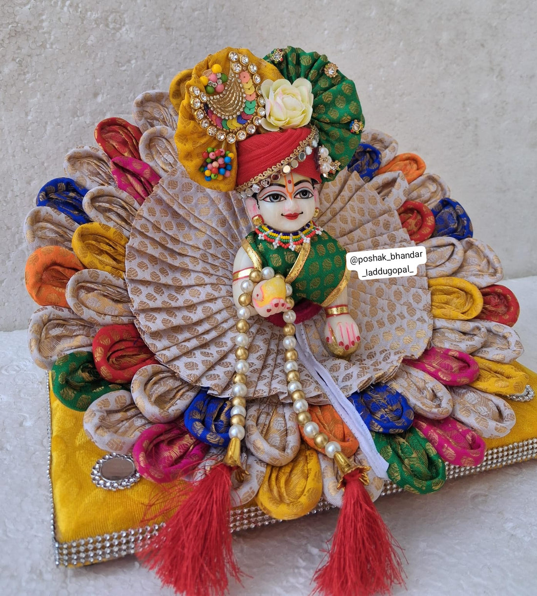 Handmade Banarsi Multicolour Laddu Gopal Dress with Pagdi & Patka | Designer Kanha Ji Poshak for Janmashtami | Fancy Bal Gopal & Krishna Ji Dress