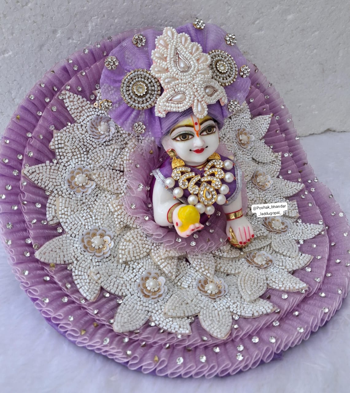 Handmade Lavender Laddu Gopal Dress | Designer Kanha Ji Poshak for Janmashtami | Fancy Bal Gopal Dress & Krishna Ji Dress (Size 6/7)