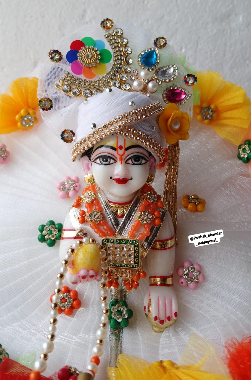 Handmade White Multicolored Laddu Gopal Dress | Designer Kanha Ji Poshak for Janmashtami | Fancy Bal Gopal & Krishna Ji Dress