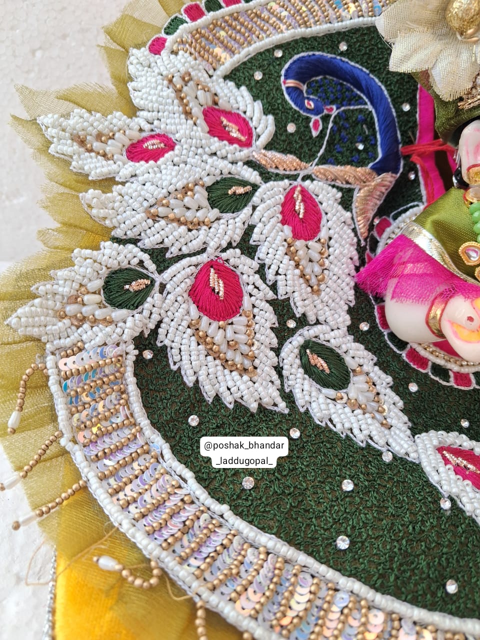 Handmade Mehndi Colour Heavy Handwork Dress with Pagdi & Patka - Designer Laddu Gopal Dress for Janmashtami, Kanha Ji Poshak, Bal Gopal Fancy Dress