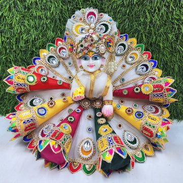 Designer White Multi Cone Laddu Gopal Dress | Fancy Kanha Ji Poshak for Festivals like Janmashtami | Comfortable Bal Gopal Dress (Size 0-6)