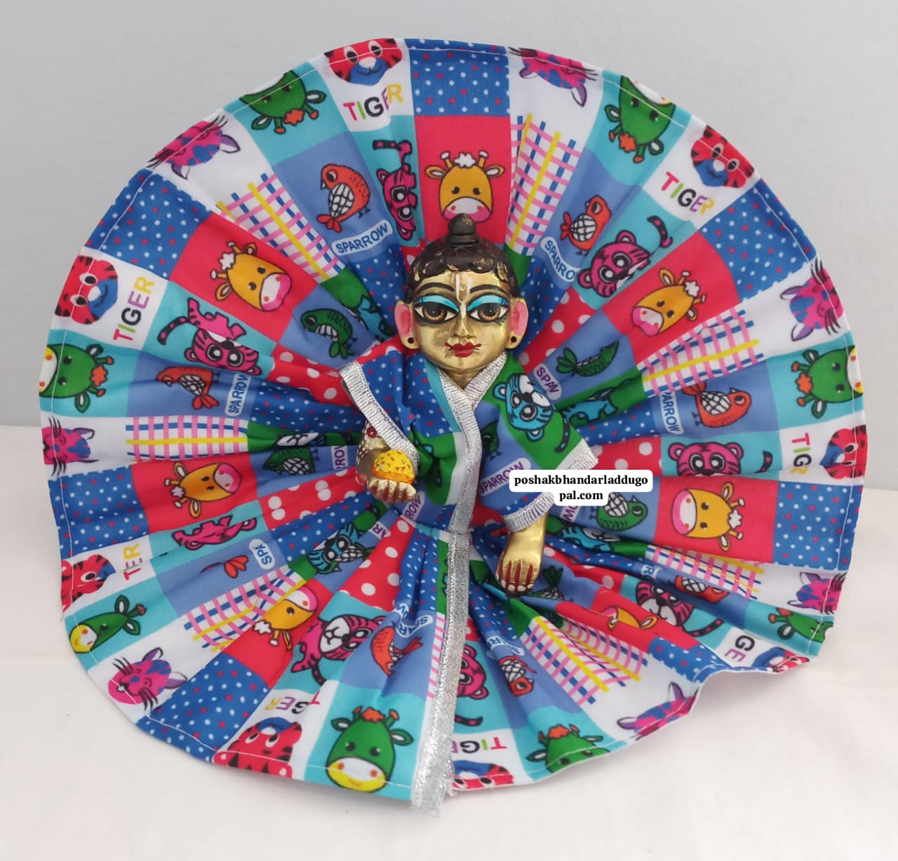 Handmade Cartoon Print Laddu Gopal Dress - Designer Kanha Ji Poshak for Janmashtami, Fancy Bal Gopal & Krishna Ji Dress (Sizes 2/3/5)