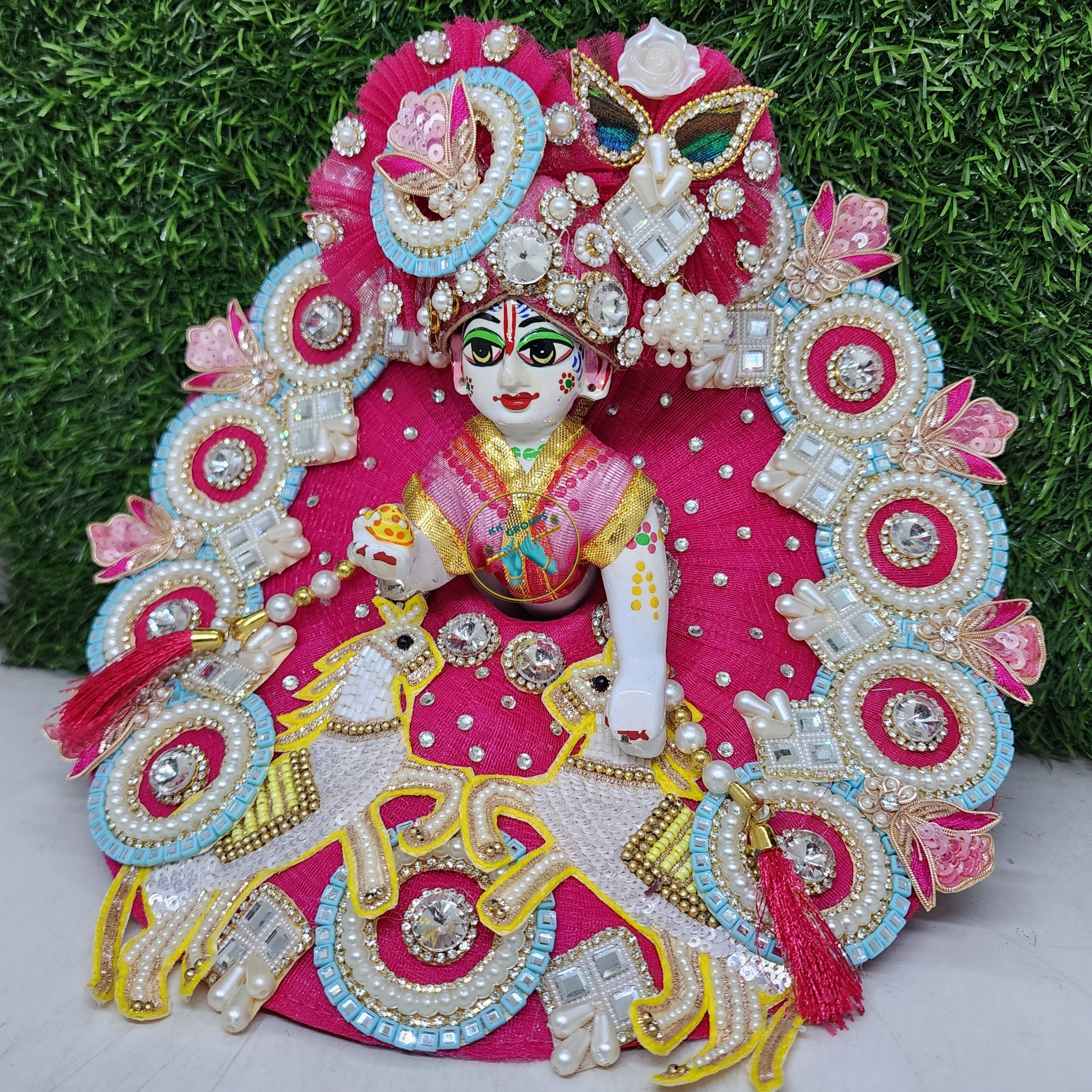 Designer Laddu Gopal Dress with Horse Pair - Fancy Kanha Ji Poshak for Janmashtami | Comfortable & Unique Bal Gopal Dress (Size 0-6)
