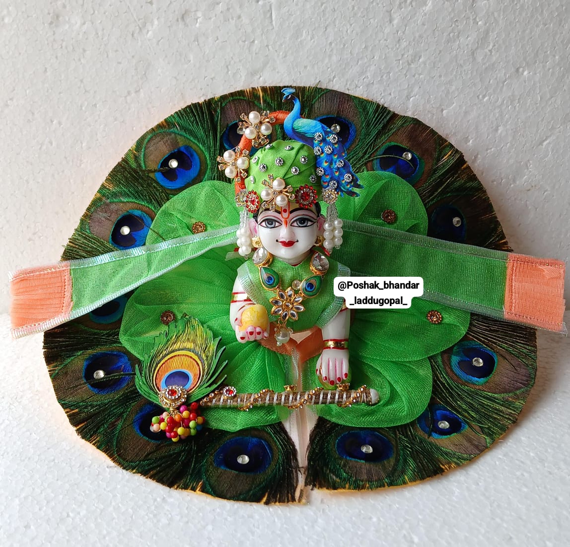 Handmade Heavy Morpankh Dress with Mor Pagdi - Designer Laddu Gopal Dress, Kanha Ji Poshak, Bal Gopal Dress for Janmashtami Festival