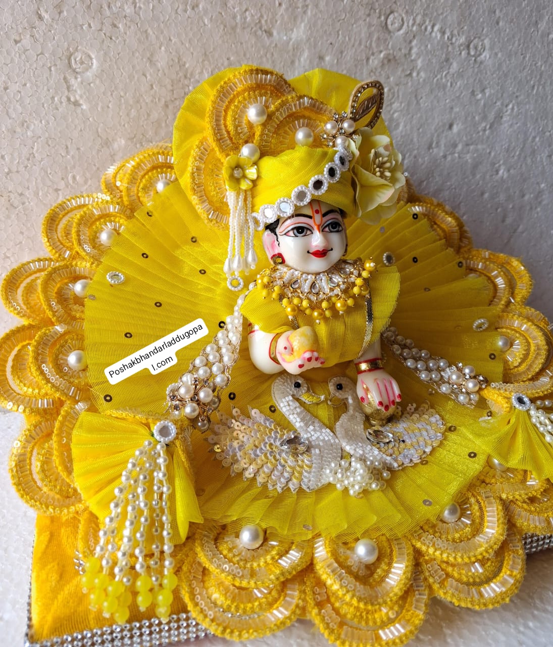 Handmade Swan Special Laddu Gopal Dress with Pagdi & Patka - Designer Kanha Ji Poshak for Janmashtami, Bal Gopal & Krishna Ji Dress