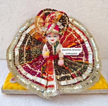 Handmade Bandhini Dress with Pagdi for Laddu Gopal | Designer Kanha Ji Poshak | Fancy Bal Gopal Dress for Janmashtami Celebration