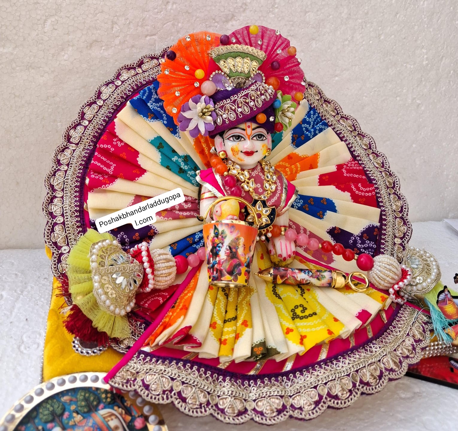Handmade Rang Rasiya Poshak with Pagdi & Patka - Designer Laddu Gopal Dress, Kanha Ji Poshak, Bal Gopal Dress for Janmashtami Festival