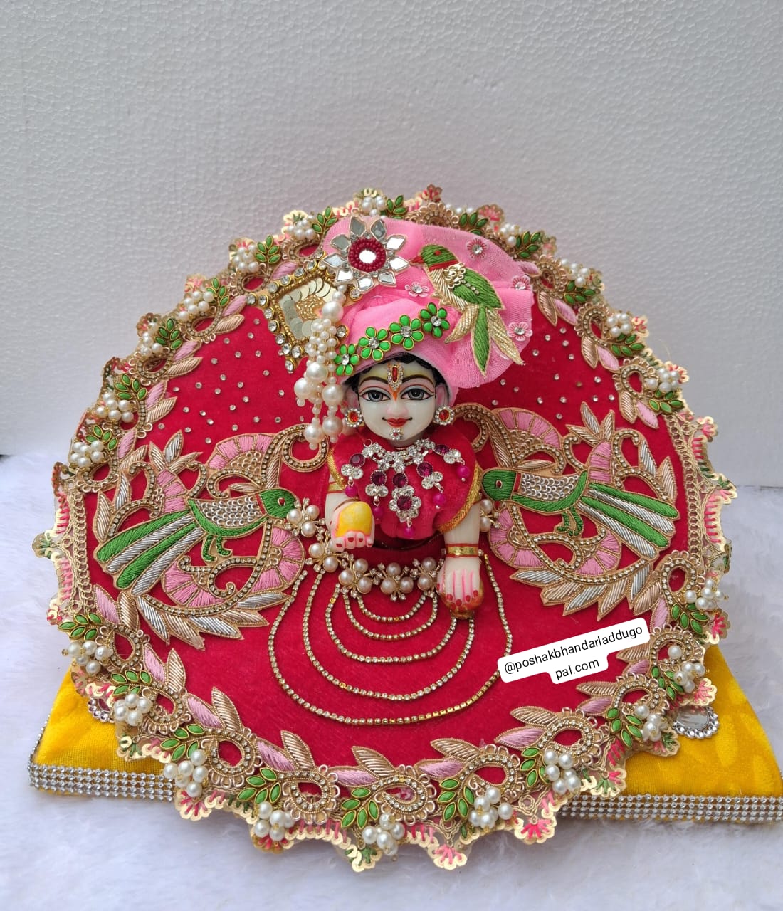 Handmade Rani Pink Parrot Dress for Laddu Gopal | Designer Kanha Ji Poshak | Fancy Bal Gopal Dress for Janmashtami Celebrations