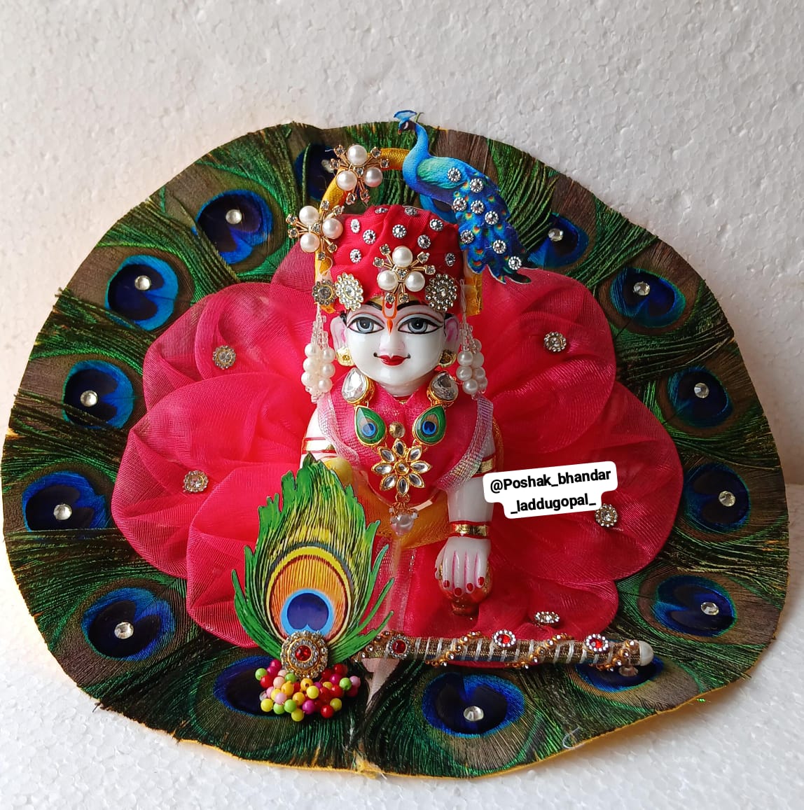 Handmade Heavy Morpankh Dress with Mor Pagdi - Designer Laddu Gopal Dress, Kanha Ji Poshak, Bal Gopal Dress for Janmashtami Festival