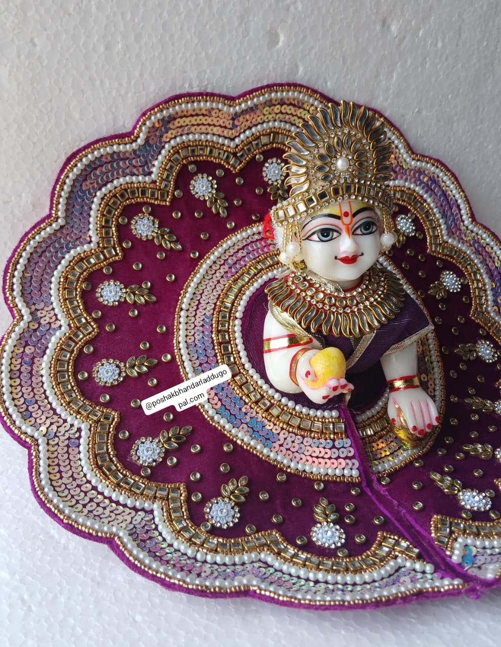 Handmade Royal Kundan Dress with Mukut for Laddu Gopal | Designer Kanha Ji Poshak | Fancy Bal Gopal Dress for Janmashtami Celebrations