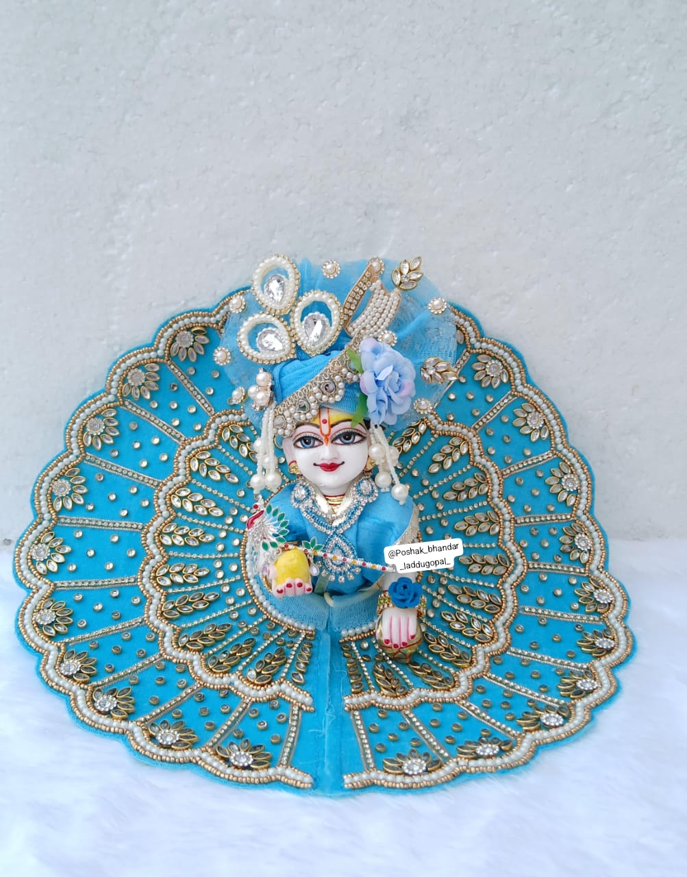 Handmade Kundan Work Heavy Laddu Gopal Dress - Designer Kanha Ji Poshak for Janmashtami, Fancy Bal Gopal & Krishna Ji Dress