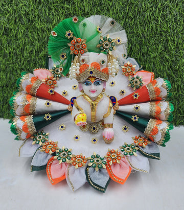 Designer Tricolour Cone Heavy Dress for Laddu Gopal Ji | Fancy Kanha Ji Poshak | Comfortable Bal Gopal Dress for Janmashtami (Size 0-6)