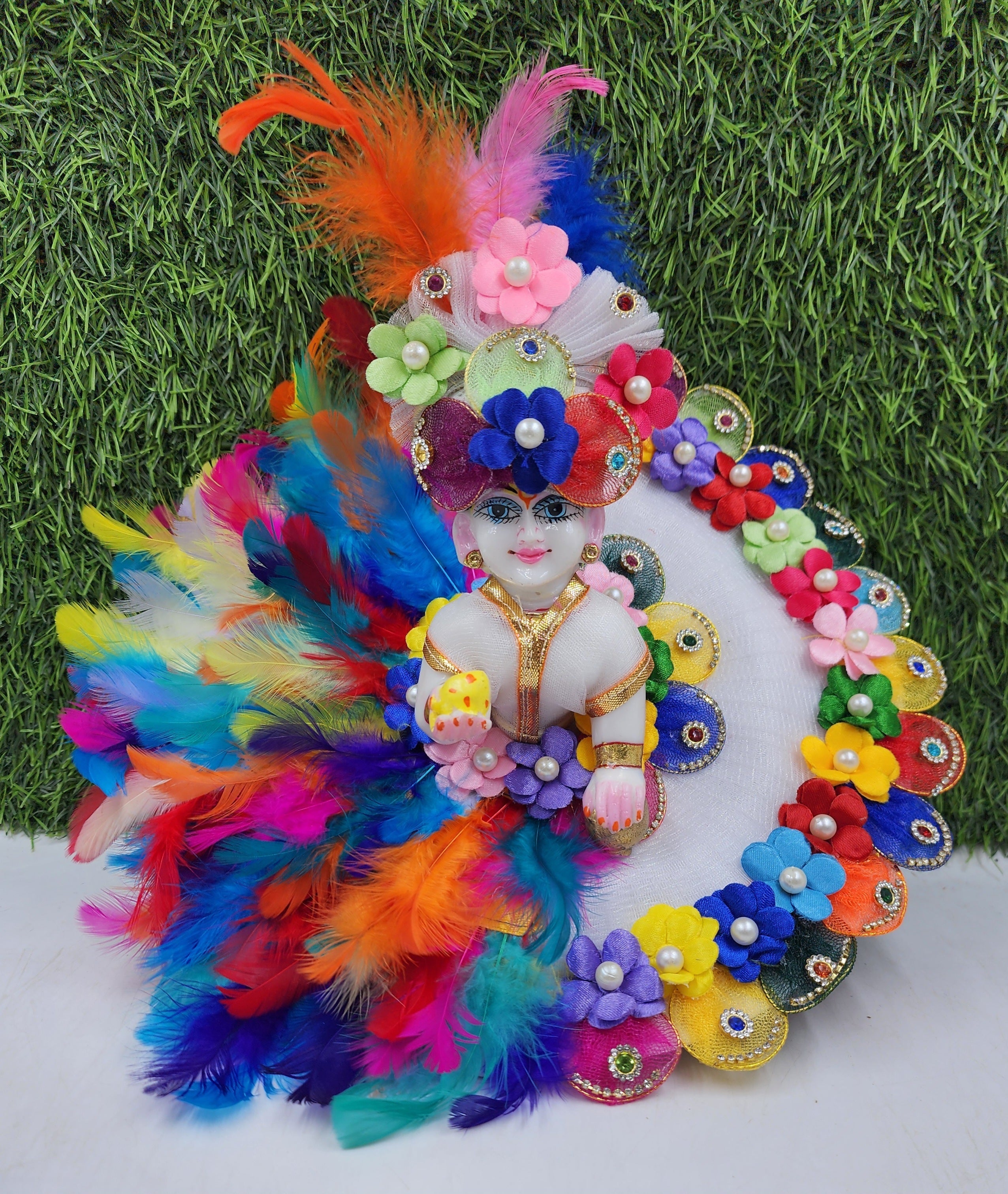 Designer Multi Feather Laddu Gopal Dress | Fancy Kanha Ji Poshak for Janmashtami, Diwali & Holi | Comfortable Fabric, Size 0-6